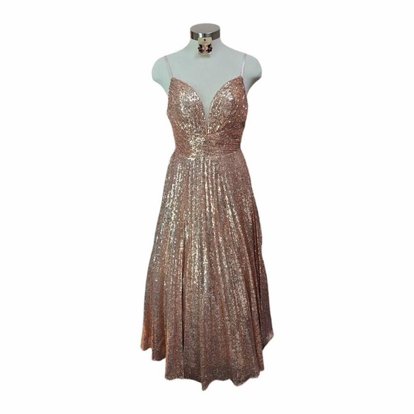 LaDivine Cinderella Divine Dress rose gold micro sequin formal prom *READ* XS S - Picture 7 of 15